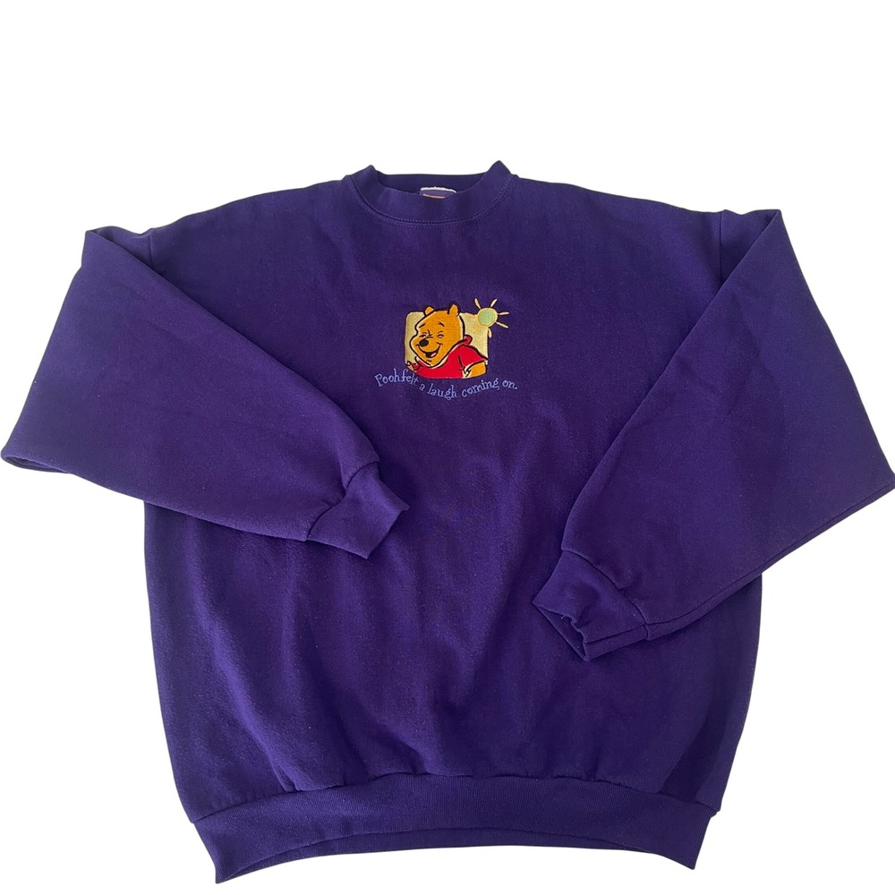 Vintage Winnie the Pooh Purple Sweatshirt XL Embroidered Disney USA Made READ